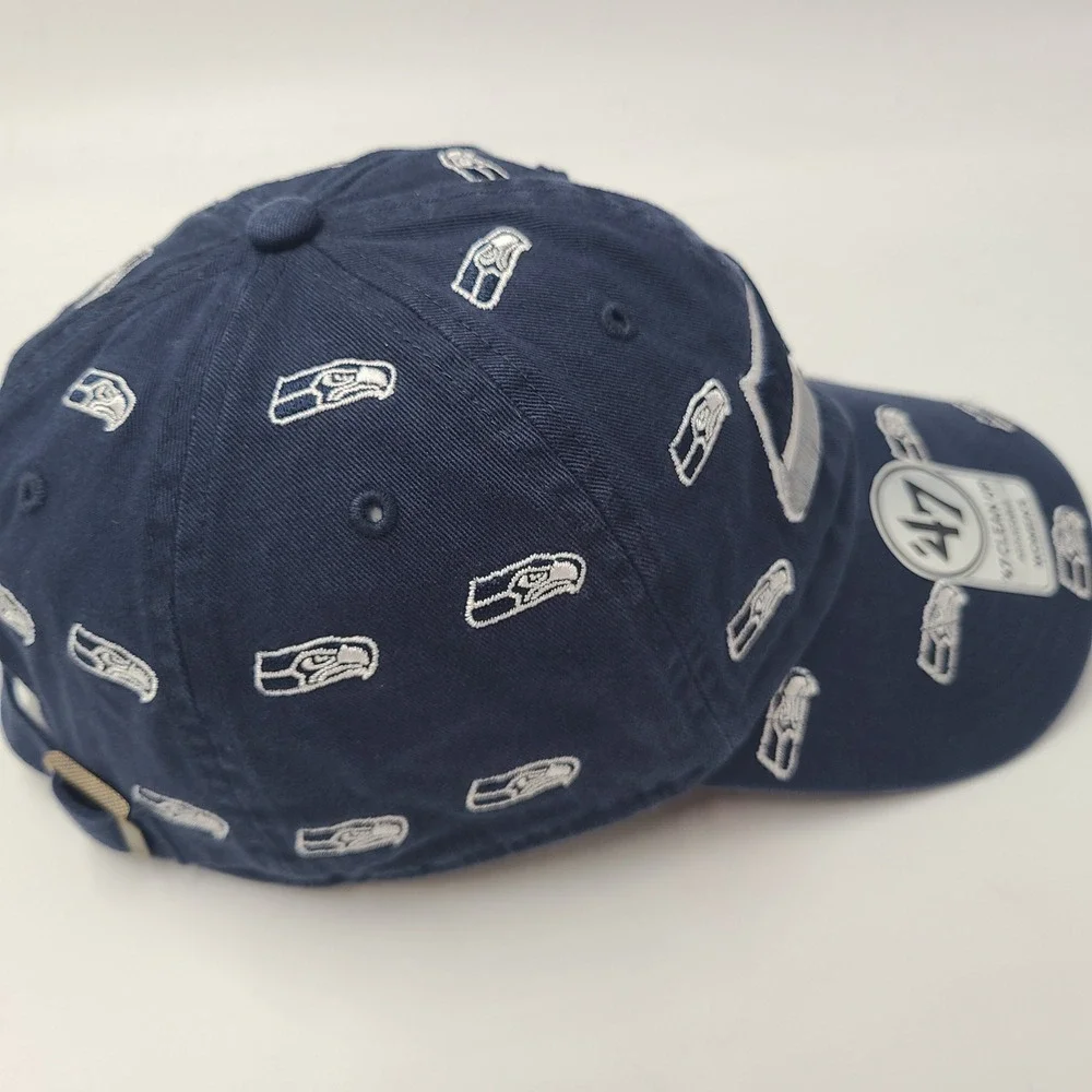 Women Seattle Seahawks Hat Strapback 47 Brand Clean Up Blue NFL All Over Print
